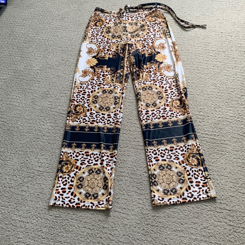 NWT Hot Miami Styles high waist, drawstring, Palazzo cover up pants S